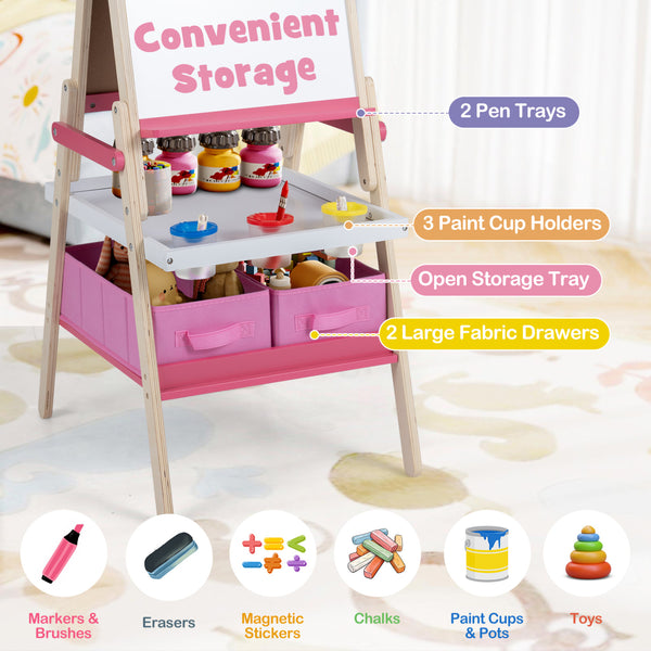 3-in-1 Art Easel for Kids with Magnetic Chalkboard and Whiteboard