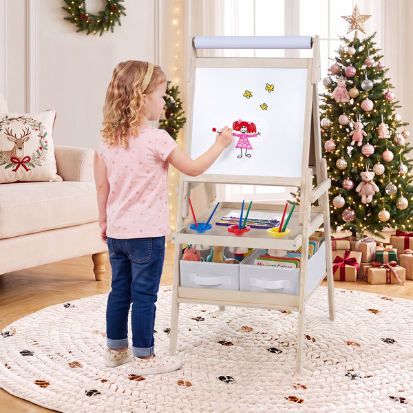 3-in-1 Art Easel for Kids with Magnetic Chalkboard and Whiteboard