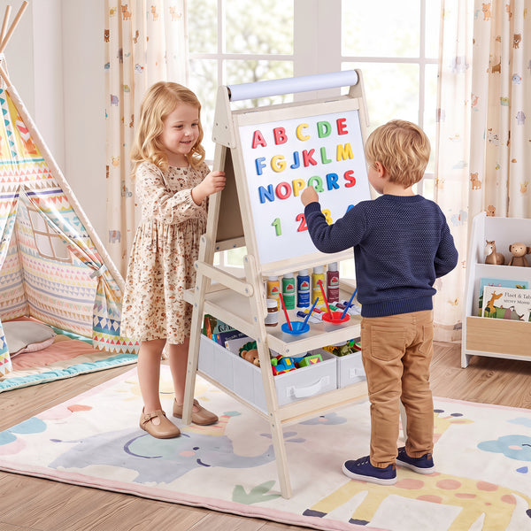 3-in-1 Art Easel for Kids with Magnetic Chalkboard and Whiteboard