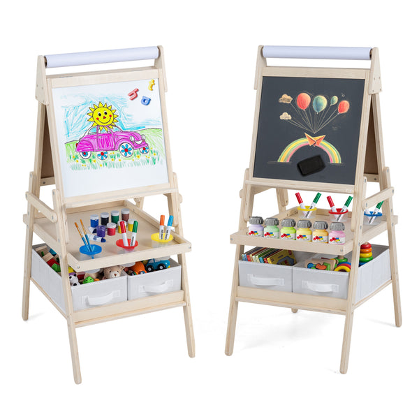 3-in-1 Art Easel for Kids with Magnetic Chalkboard and Whiteboard