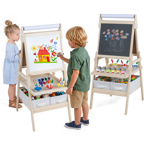 3-in-1 Art Easel for Kids with Magnetic Chalkboard and Whiteboard
