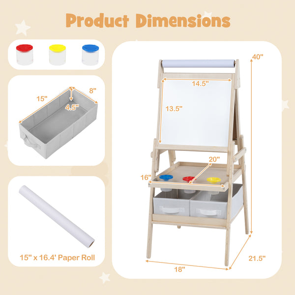 3-in-1 Art Easel for Kids with Magnetic Chalkboard and Whiteboard