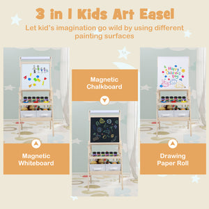 3-in-1 Art Easel for Kids with Magnetic Chalkboard and Whiteboard