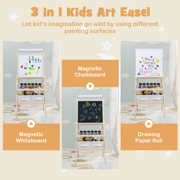 3-in-1 Art Easel for Kids with Magnetic Chalkboard and Whiteboard