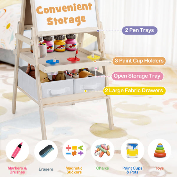 3-in-1 Art Easel for Kids with Magnetic Chalkboard and Whiteboard