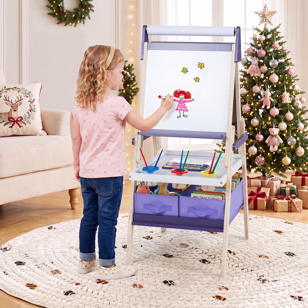 3-in-1 Art Easel for Kids with Magnetic Chalkboard and Whiteboard