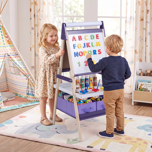 3-in-1 Art Easel for Kids with Magnetic Chalkboard and Whiteboard