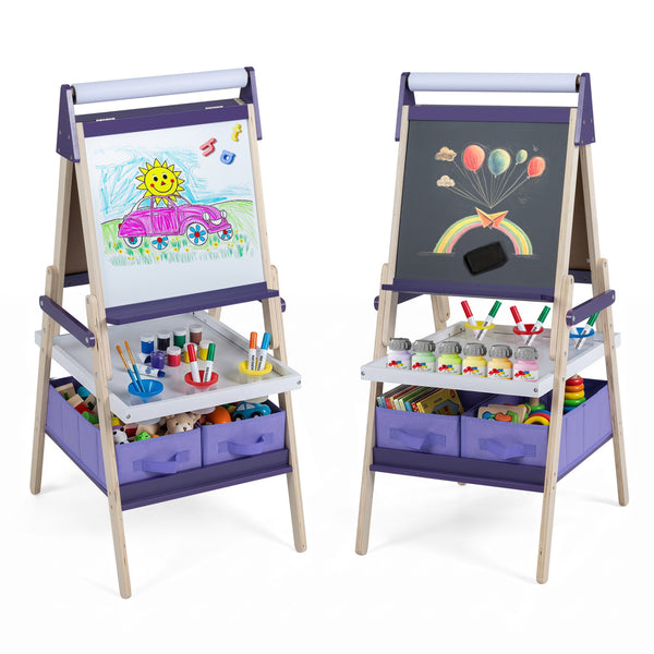 3-in-1 Art Easel for Kids with Magnetic Chalkboard and Whiteboard