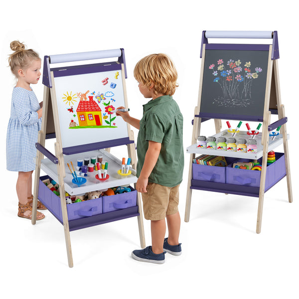 3-in-1 Art Easel for Kids with Magnetic Chalkboard and Whiteboard