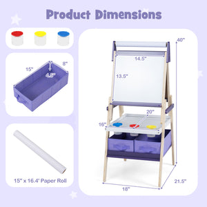 3-in-1 Art Easel for Kids with Magnetic Chalkboard and Whiteboard