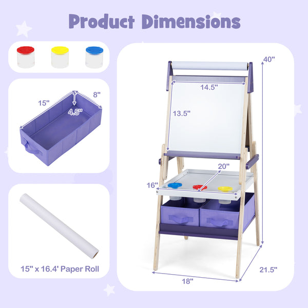 3-in-1 Art Easel for Kids with Magnetic Chalkboard and Whiteboard