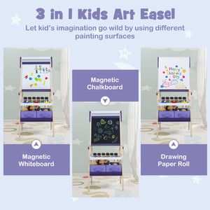 3-in-1 Art Easel for Kids with Magnetic Chalkboard and Whiteboard