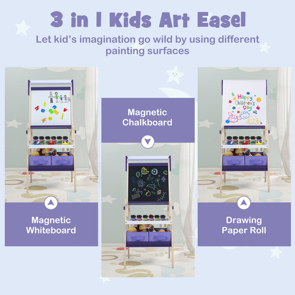 3-in-1 Art Easel for Kids with Magnetic Chalkboard and Whiteboard
