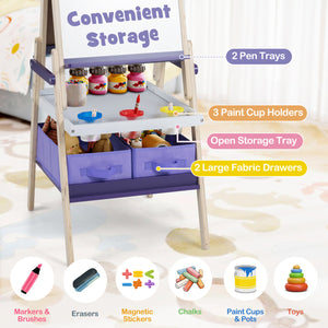 3-in-1 Art Easel for Kids with Magnetic Chalkboard and Whiteboard