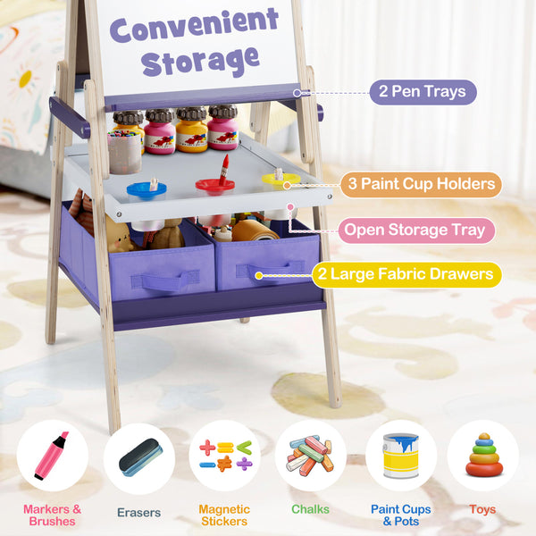3-in-1 Art Easel for Kids with Magnetic Chalkboard and Whiteboard