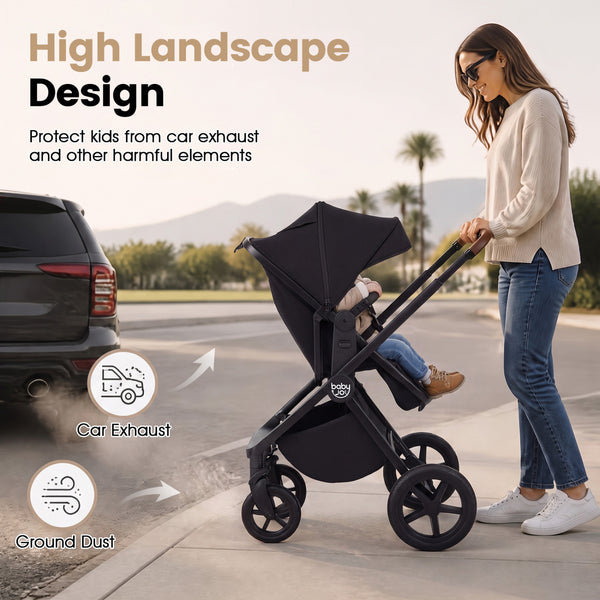 3-in-1 Convertible High Landscape Bassinet Stroller with Reversible Seat