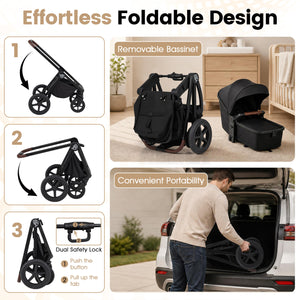 3-in-1 Convertible High Landscape Bassinet Stroller with Reversible Seat