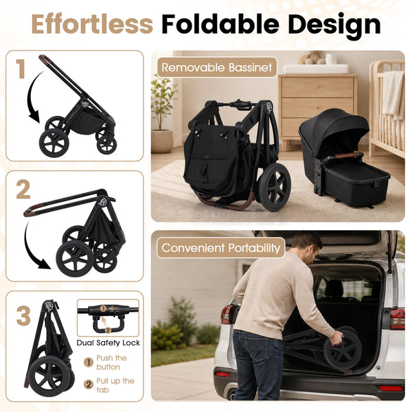3-in-1 Convertible High Landscape Bassinet Stroller with Reversible Seat