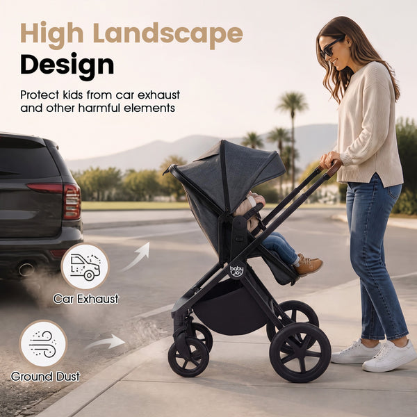 3-in-1 Convertible High Landscape Bassinet Stroller with Reversible Seat
