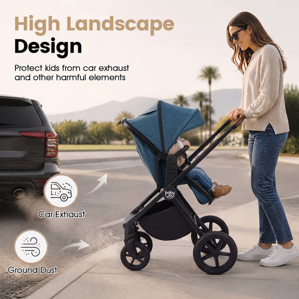 3-in-1 Convertible High Landscape Bassinet Stroller with Reversible Seat