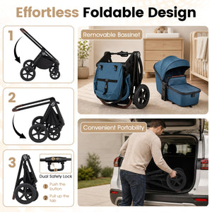 3-in-1 Convertible High Landscape Bassinet Stroller with Reversible Seat