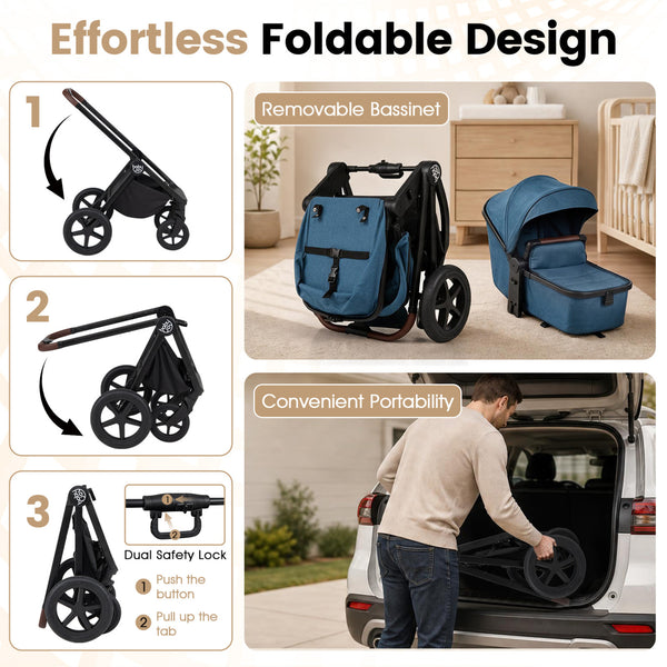 3-in-1 Convertible High Landscape Bassinet Stroller with Reversible Seat
