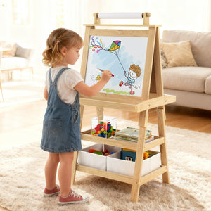 3 in 1 Double-Sided Storage Art Easel - Height-Adjustable for Toddlers & Kids