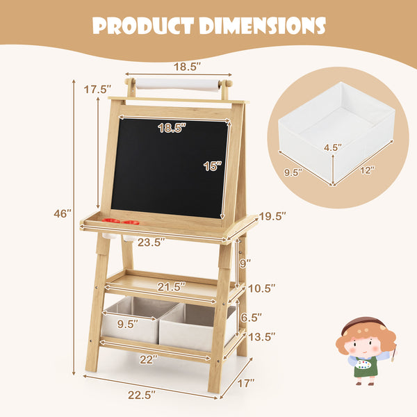 3 in 1 Double-Sided Storage Art Easel - Height-Adjustable for Toddlers & Kids