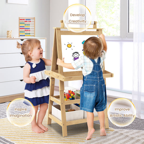 3 in 1 Double-Sided Storage Art Easel - Height-Adjustable for Toddlers & Kids