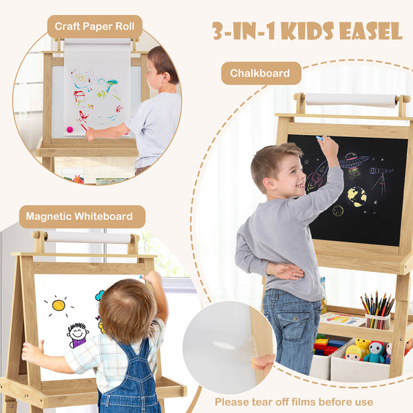 3 in 1 Double-Sided Storage Art Easel - Height-Adjustable for Toddlers & Kids