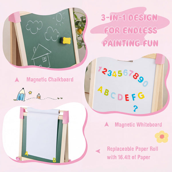 3-in-1 Double-Sided Adjustable Kid Easel for 3-8 Years Old Toddlers