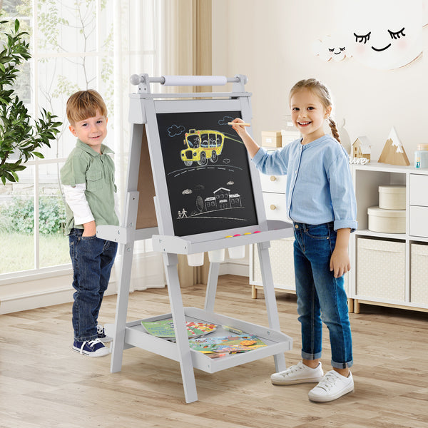 3-in-1 Double-sided Art Easel with Chalkboard and Magnetic Whiteboard for Kids
