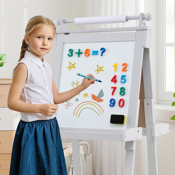 3-in-1 Double-sided Art Easel with Chalkboard and Magnetic Whiteboard for Kids