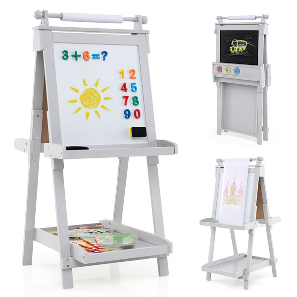 3-in-1 Double-sided Art Easel with Chalkboard and Magnetic Whiteboard for Kids