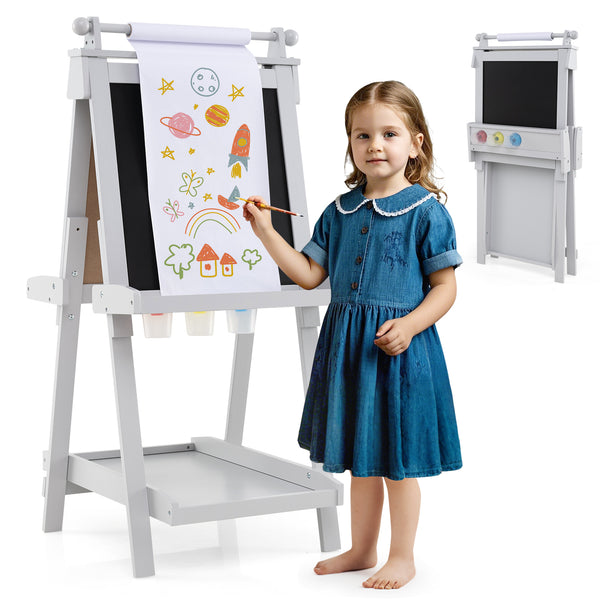 3-in-1 Double-sided Art Easel with Chalkboard and Magnetic Whiteboard for Kids