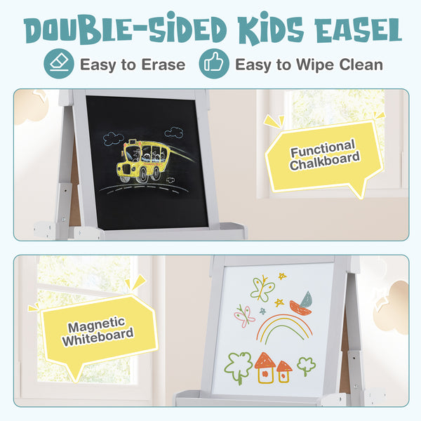 3-in-1 Double-sided Art Easel with Chalkboard and Magnetic Whiteboard for Kids