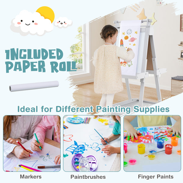 3-in-1 Double-sided Art Easel with Chalkboard and Magnetic Whiteboard for Kids