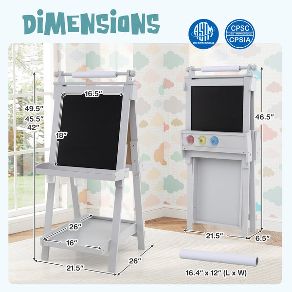 3-in-1 Double-sided Art Easel with Chalkboard and Magnetic Whiteboard for Kids