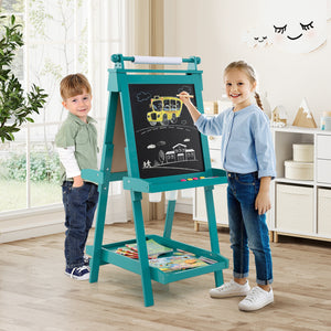 3-in-1 Double-sided Art Easel with Chalkboard and Magnetic Whiteboard for Kids