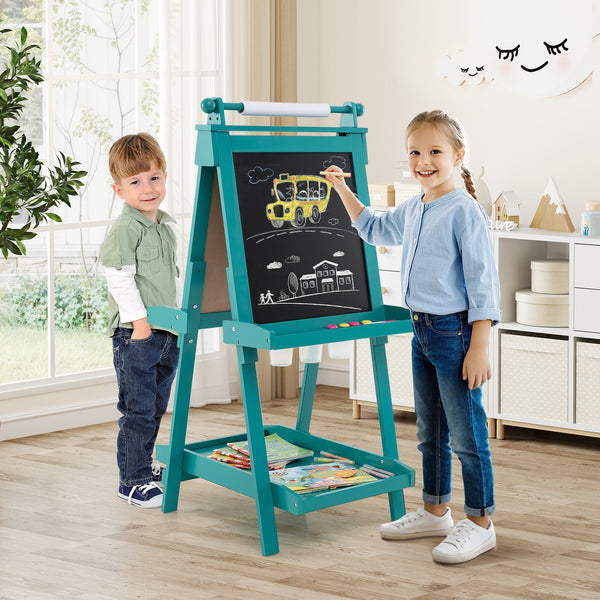 3-in-1 Double-sided Art Easel with Chalkboard and Magnetic Whiteboard for Kids