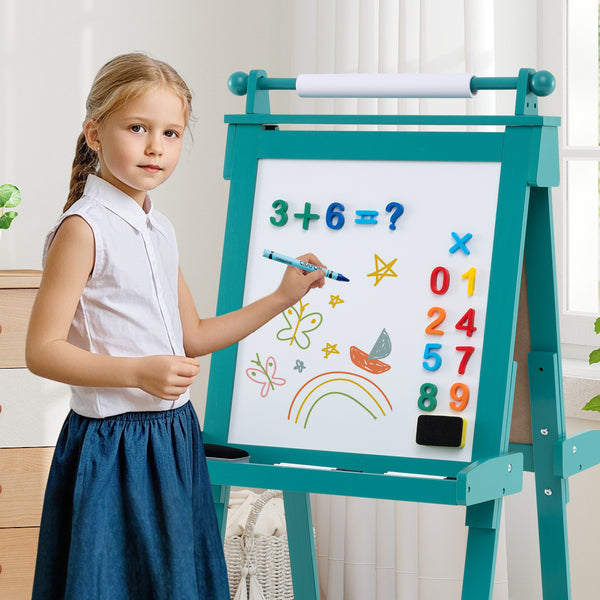 3-in-1 Double-sided Art Easel with Chalkboard and Magnetic Whiteboard for Kids