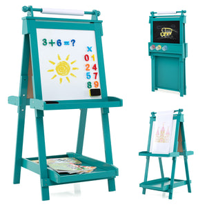 3-in-1 Double-sided Art Easel with Chalkboard and Magnetic Whiteboard for Kids