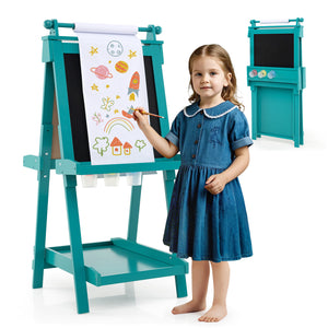 3-in-1 Double-sided Art Easel with Chalkboard and Magnetic Whiteboard for Kids