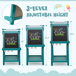 3-in-1 Double-sided Art Easel with Chalkboard and Magnetic Whiteboard for Kids