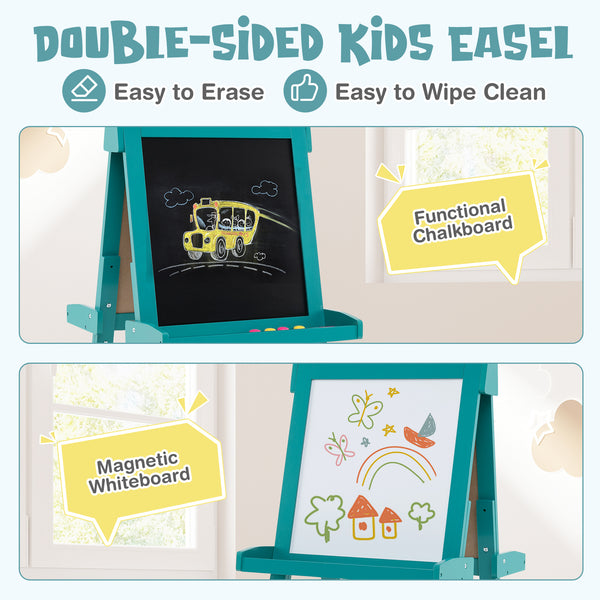 3-in-1 Double-sided Art Easel with Chalkboard and Magnetic Whiteboard for Kids