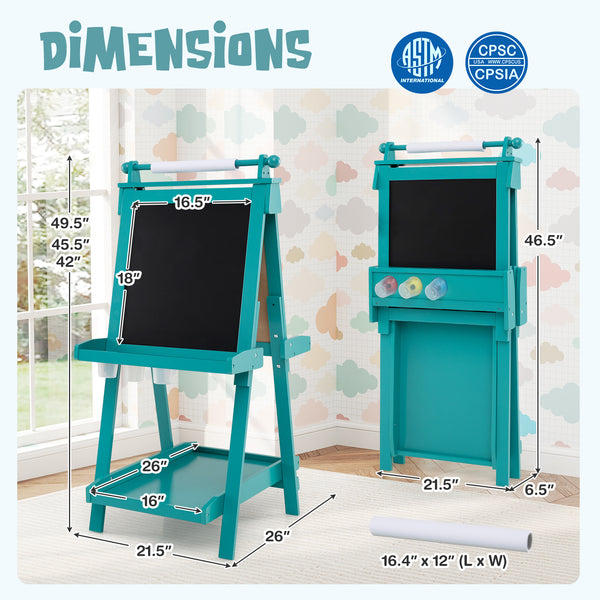 3-in-1 Double-sided Art Easel with Chalkboard and Magnetic Whiteboard for Kids