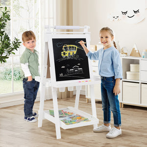 3-in-1 Double-sided Art Easel with Chalkboard and Magnetic Whiteboard for Kids