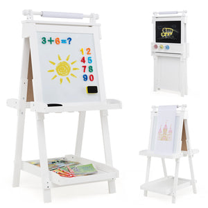 3-in-1 Double-sided Art Easel with Chalkboard and Magnetic Whiteboard for Kids