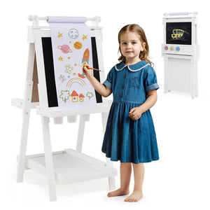 3-in-1 Double-sided Art Easel with Chalkboard and Magnetic Whiteboard for Kids