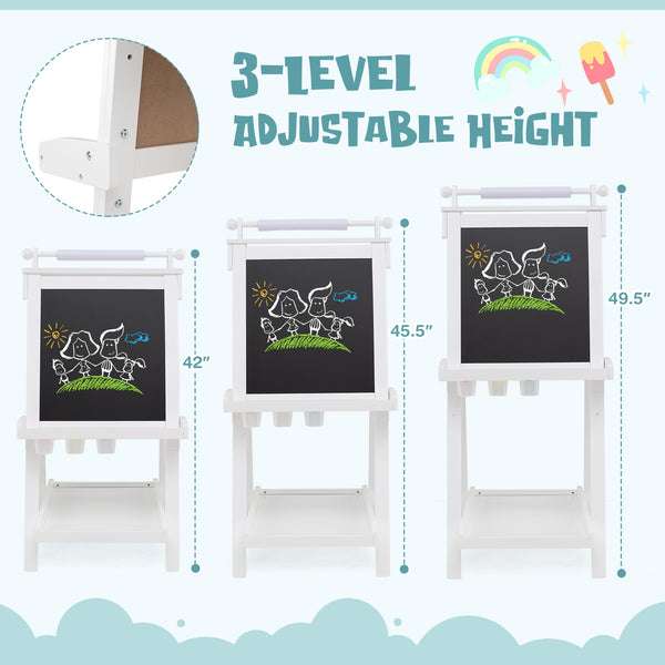 3-in-1 Double-sided Art Easel with Chalkboard and Magnetic Whiteboard for Kids